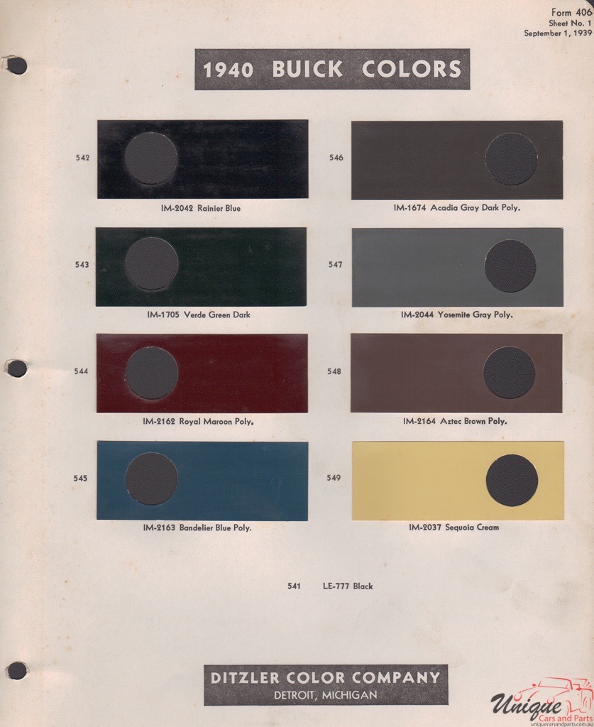 1940 Buick Paint Charts PPG 1